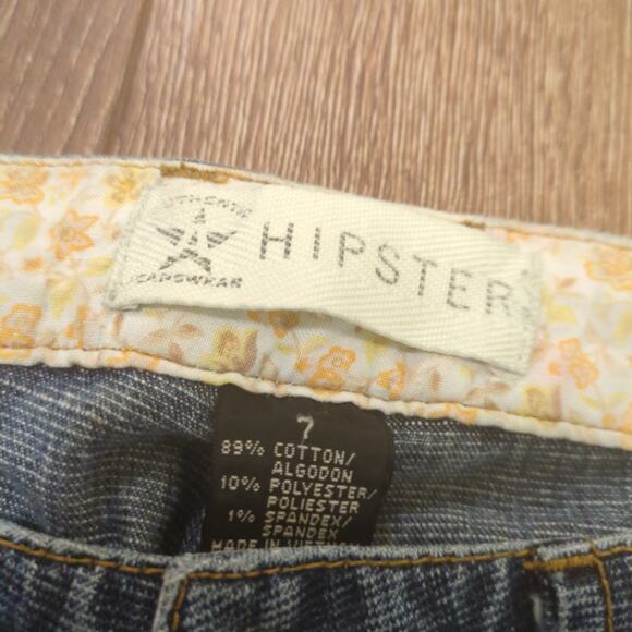 Y2K Hipster Women's Size 32x29 Flared Jeans Denim Blue Whiskered Wide Leg - Picture 3 of 9